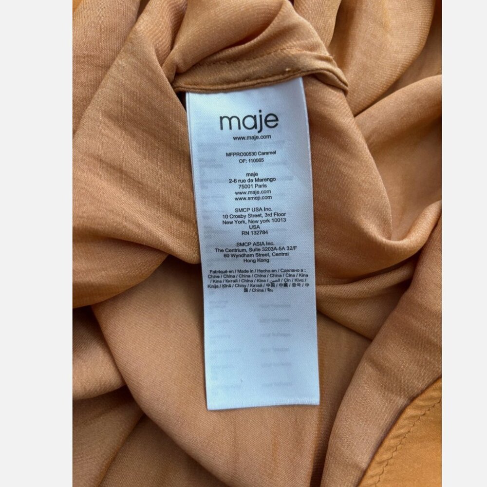 Maje Rouge Drawstring Split Neck Shirred Midi Dre… - image 5